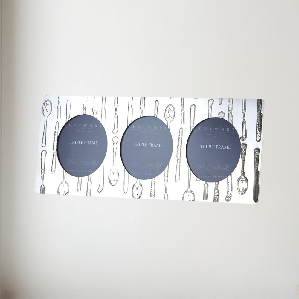 Triple knife fork spoon pewter frame