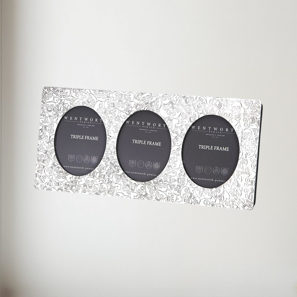 Love Skull Pewter Triple Picture Frame Love Skull Pewter Triple Picture Frame