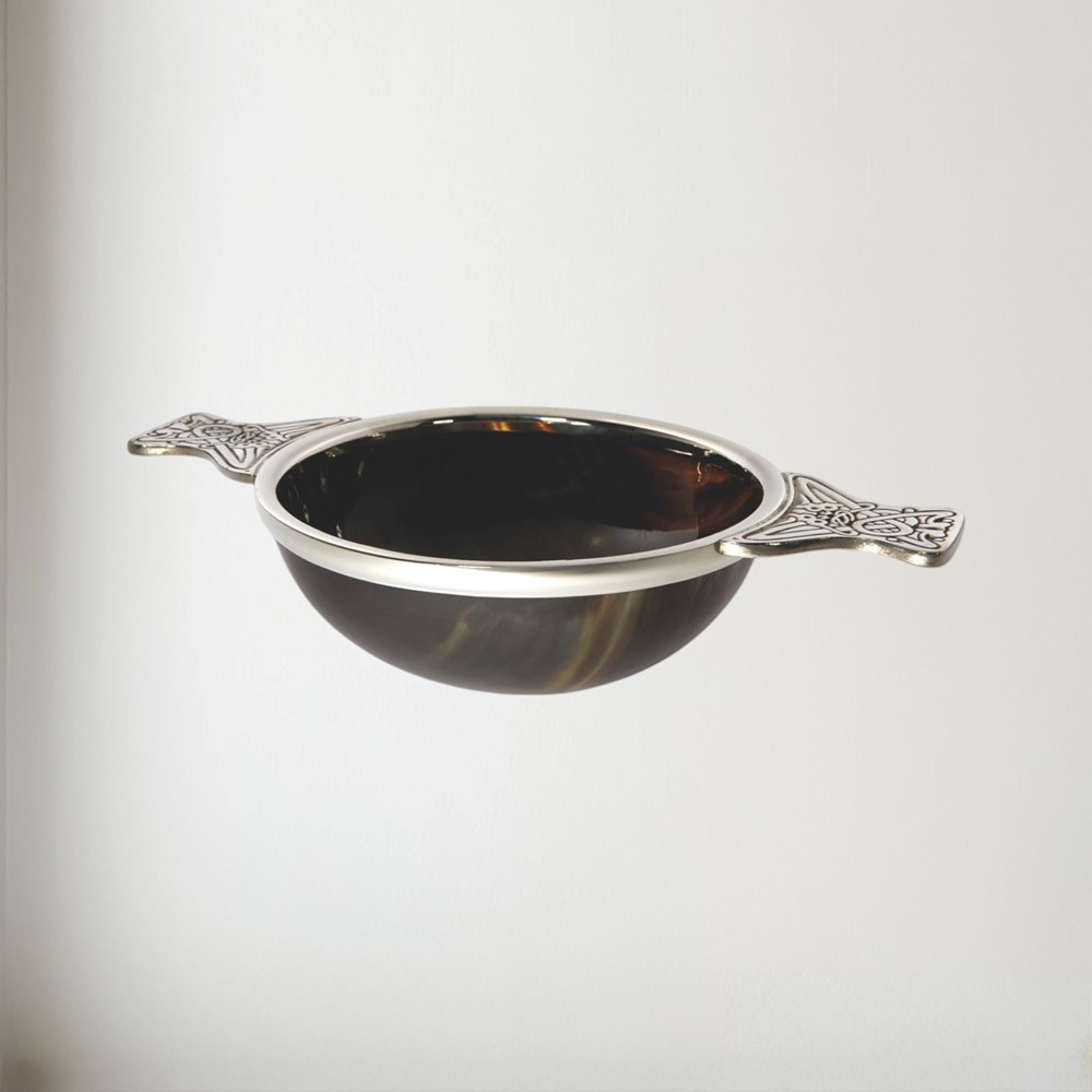 Extra Large horn and pewter quaich bowl