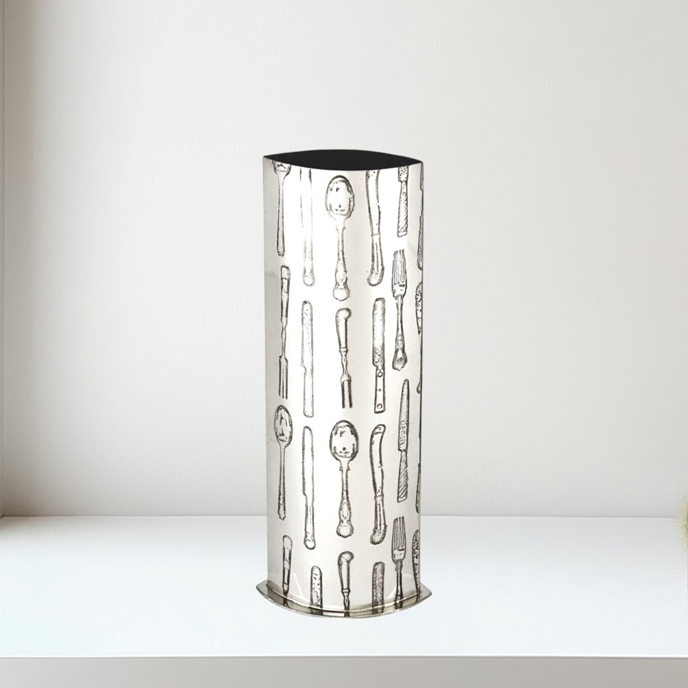 Knife fork spoon pewter vase