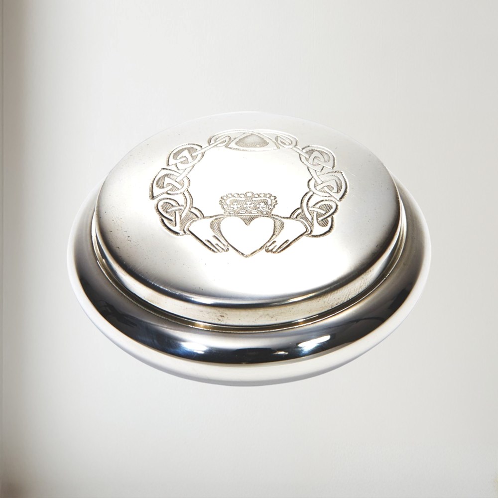 Round Claddagh Pewter Georgian Trinket Box Round Claddagh Pewter Georgian Trinket Box