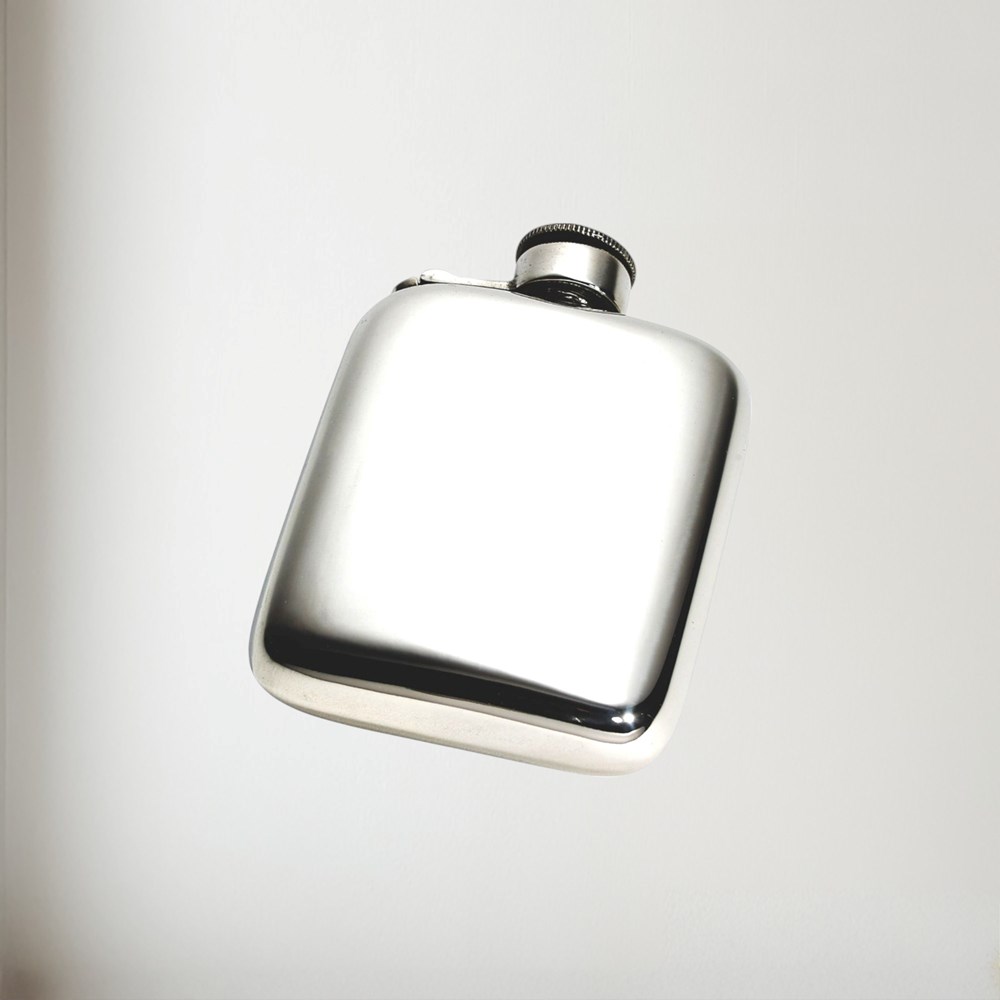 4oz Plain Pewter Pocket Flask With Captive Top 4oz Plain Pewter Pocket Flask with Captive Top