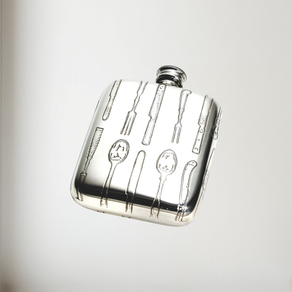 Knife fork spoon 4oz pewter pocket flask