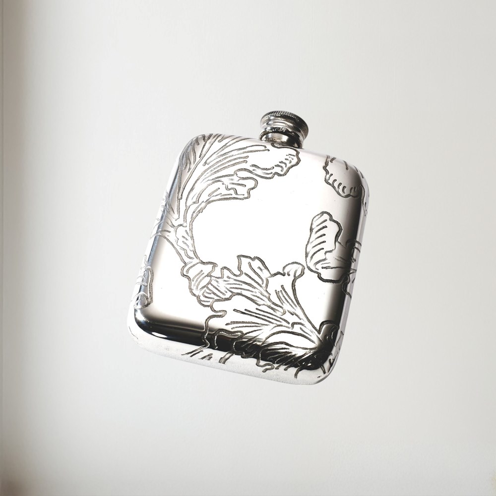 Acanthus Pattern Pewter Pocket Flask Acanthus Pattern Pewter Pocket Flask