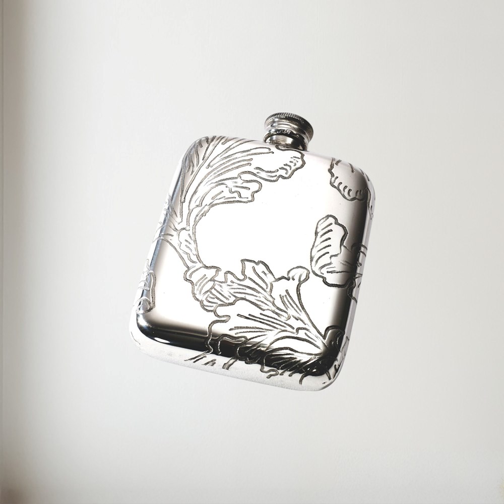 Acanthus Pattern Pewter Pocket Flask
