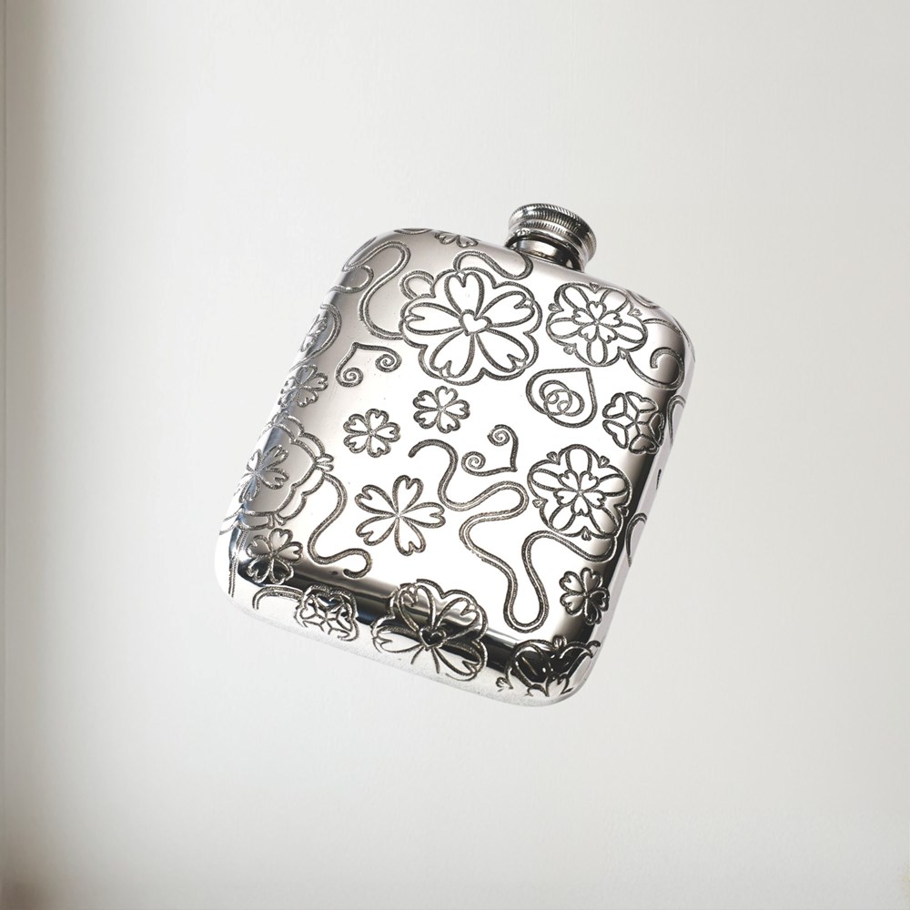 Yorkshire Rose 4oz Pewter Pocket Flask