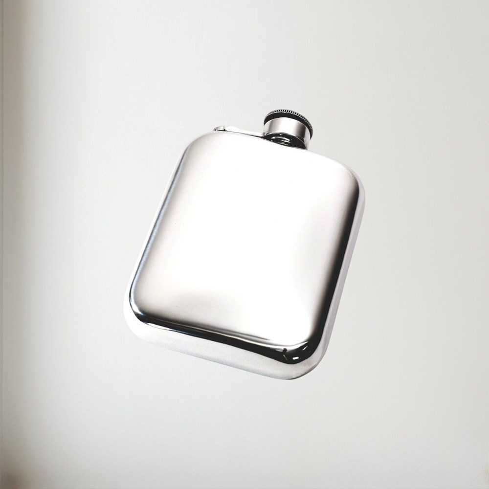 6oz Plain Pewter Pocket Flask With Captive Top 6oz Plain Pewter Pocket Flask with Captive Top