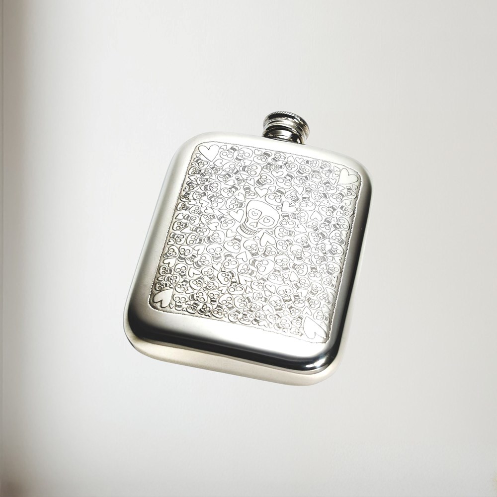 6oz Love Skull Pewter Pocket Flask