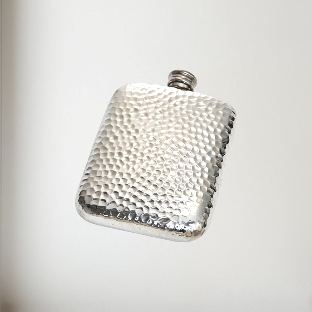 6oz Hammered Pewter Pocket Flask