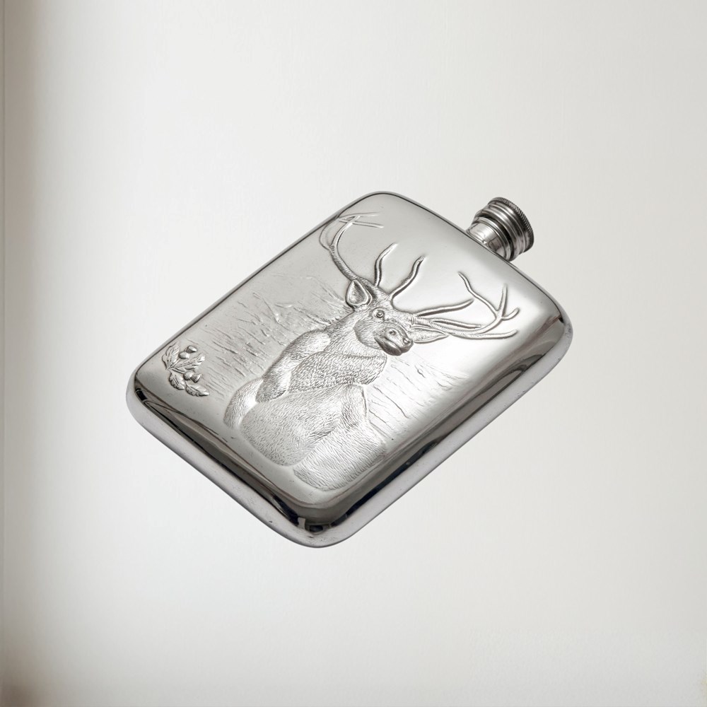 6oz Monarch of the Glen Pewter Pocket Flask 6oz Monarch of the Glen Pewter Pocket Flask