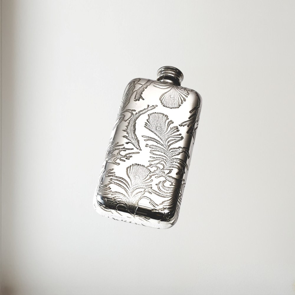 Small Peacock Pewter Pocket Flask Small Peacock Pewter Pocket Flask