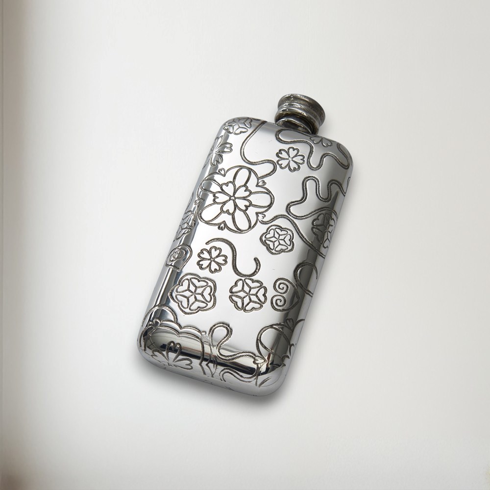 3oz Yorkshire Rose Pocket Flask Small Tree of Life Pewter Pocket Flask