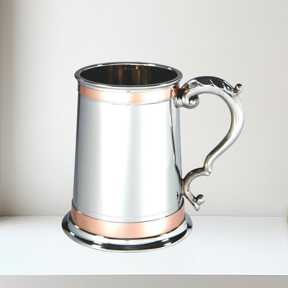 One Pint Double Copper Band Monarch Pewter Tankard copper monarch 1 pint pewter tankard