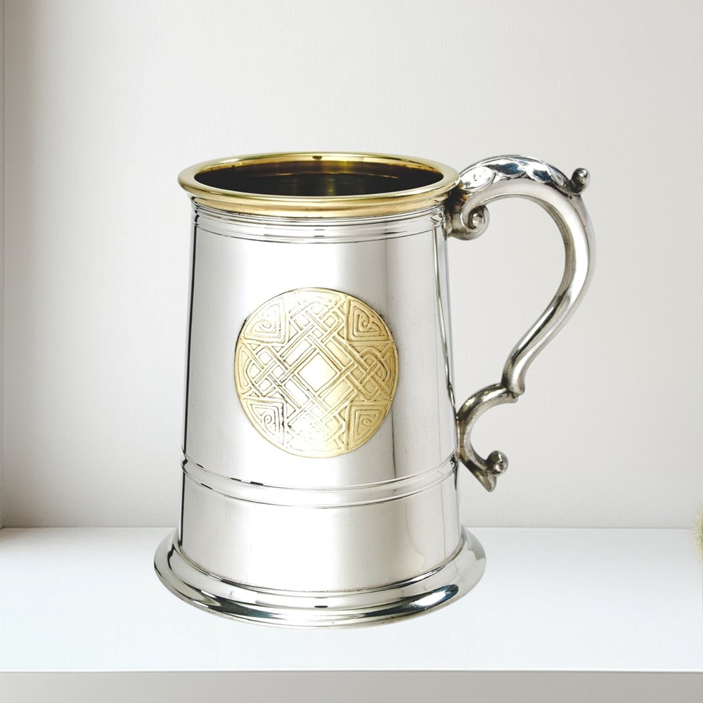 Celtic Gold 1 Pint Pewter and Brass Tankard