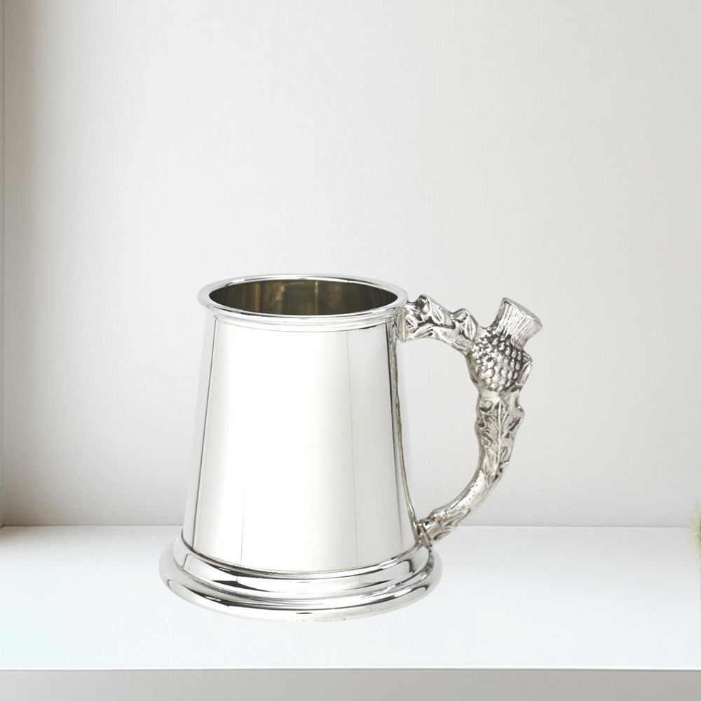Thistle handle quarter pint pewter baby mug