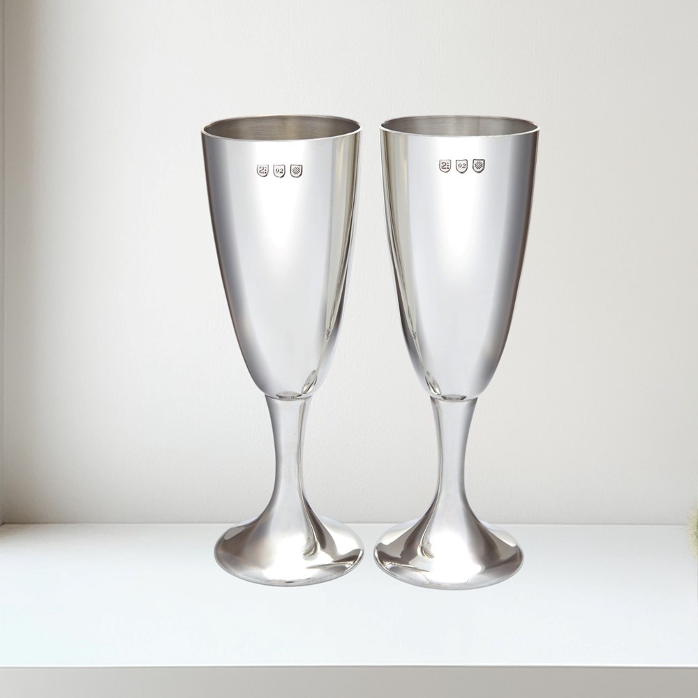 Pair Of Polished Pewter Celebration Flutes Pair of Polished Pewter Celebration Flutes