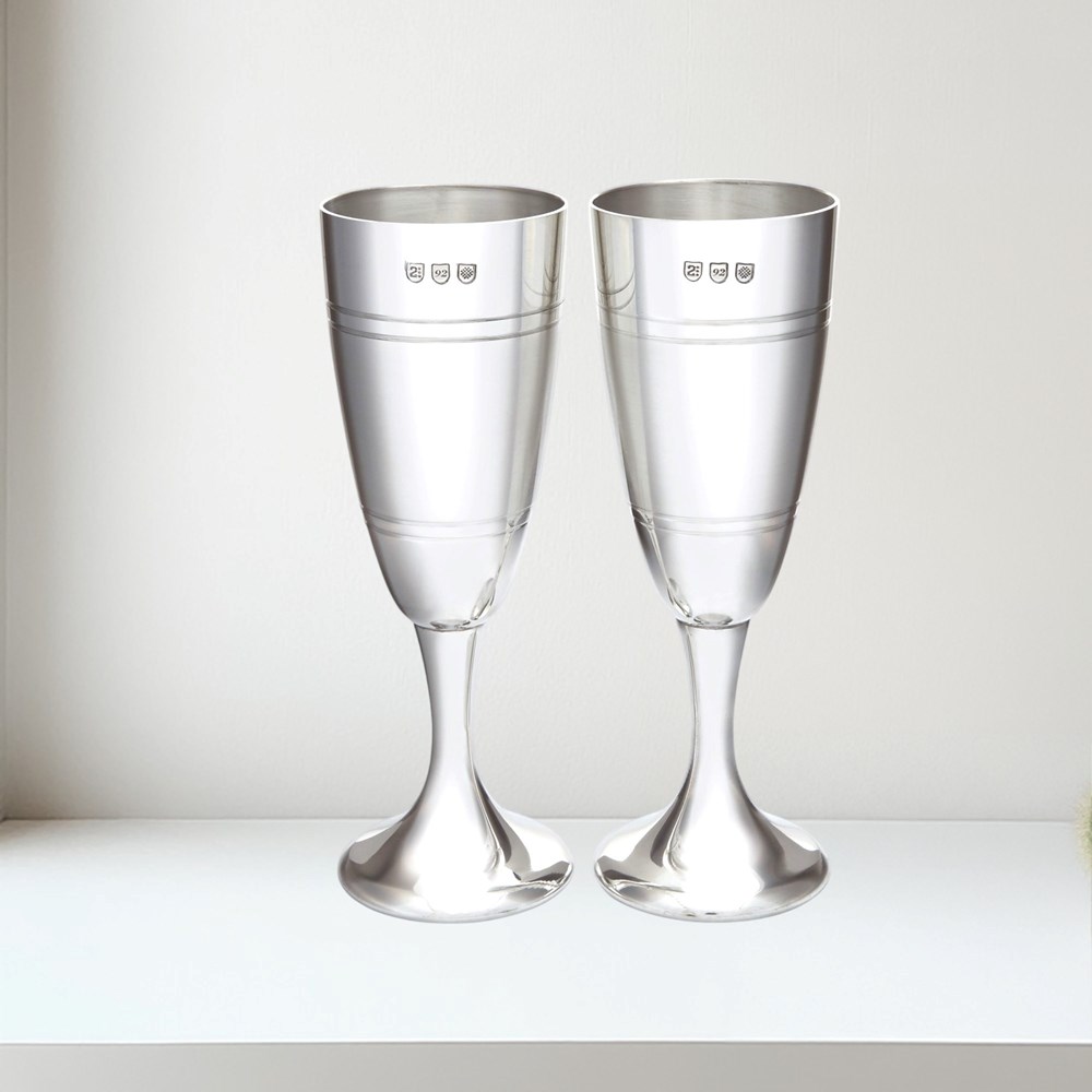 Pair of Part Satin Pewter Celebration Flutes