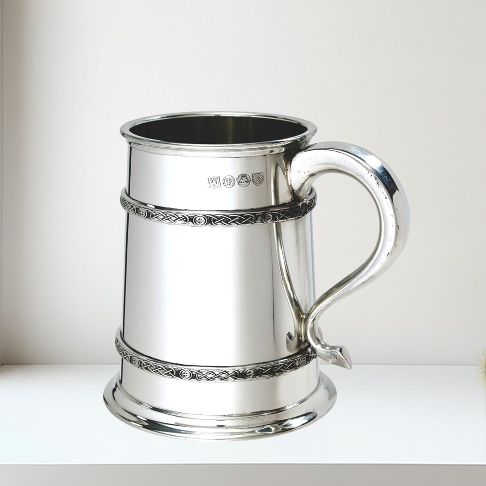 One Pint Double Celtic Bands Pewter Tankard W27CII 1 pint Double Celtic Bands Pewter Tankard
