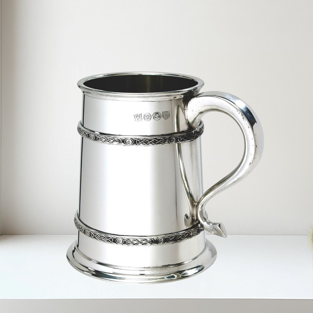One Pint Double Celtic Bands Pewter Tankard W27CII 1 pint Double Celtic Bands Pewter Tankard