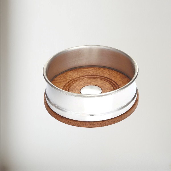 Small Wood and Pewter Bottle Coaster