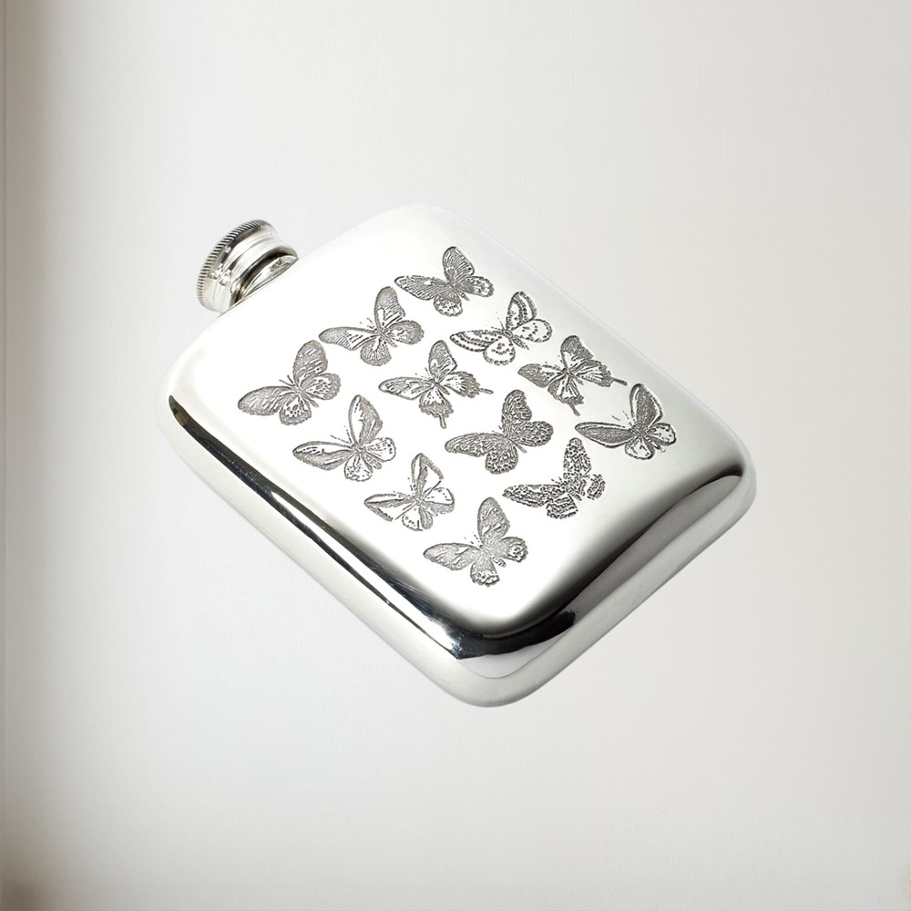 6oz pewter butterfly pocket flask